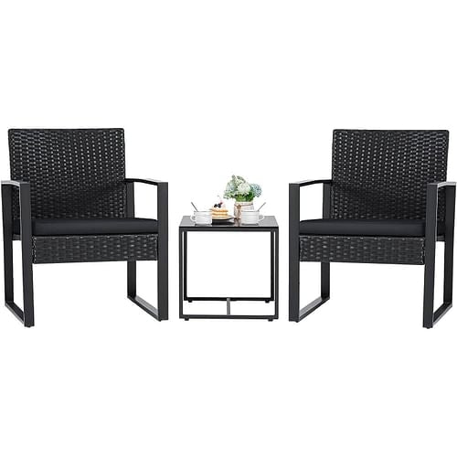 Outdoor 3-Piece Patio Furniture Set with 2 Black Patio Chairs and 1