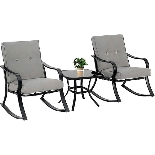 Outdoor 3-Piece Patio Furniture Table Rocking Chairs Set with Grey