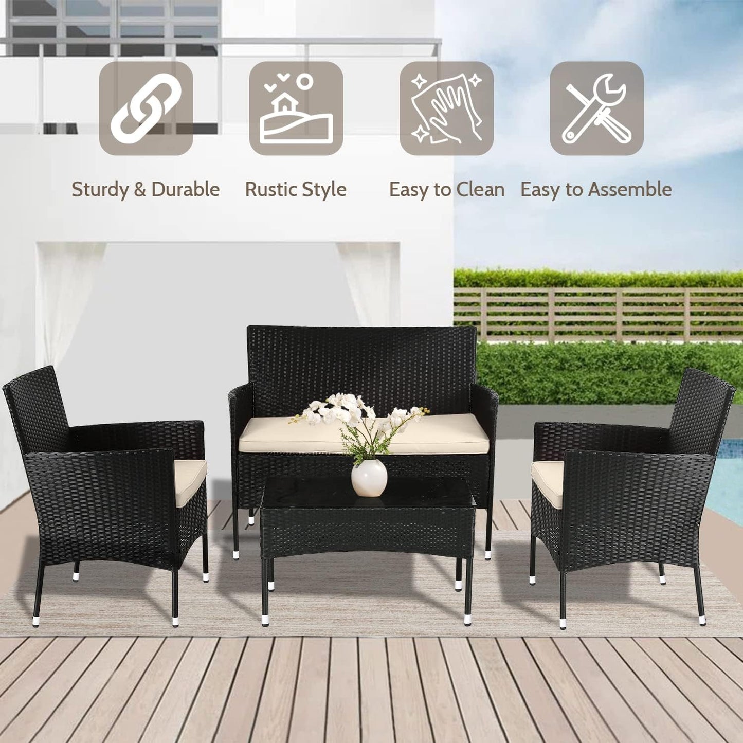 Patio Furniture Set 4 Pieces Outdoor Rattan Chair Wicker Sofa Garden