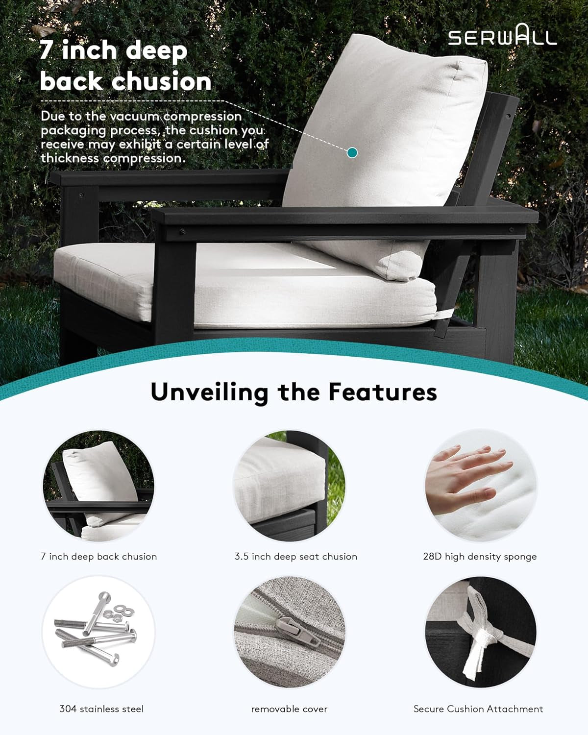HDPE Outdoor Patio Furniture Set, 7-Piece Outdoor Sectional Patio