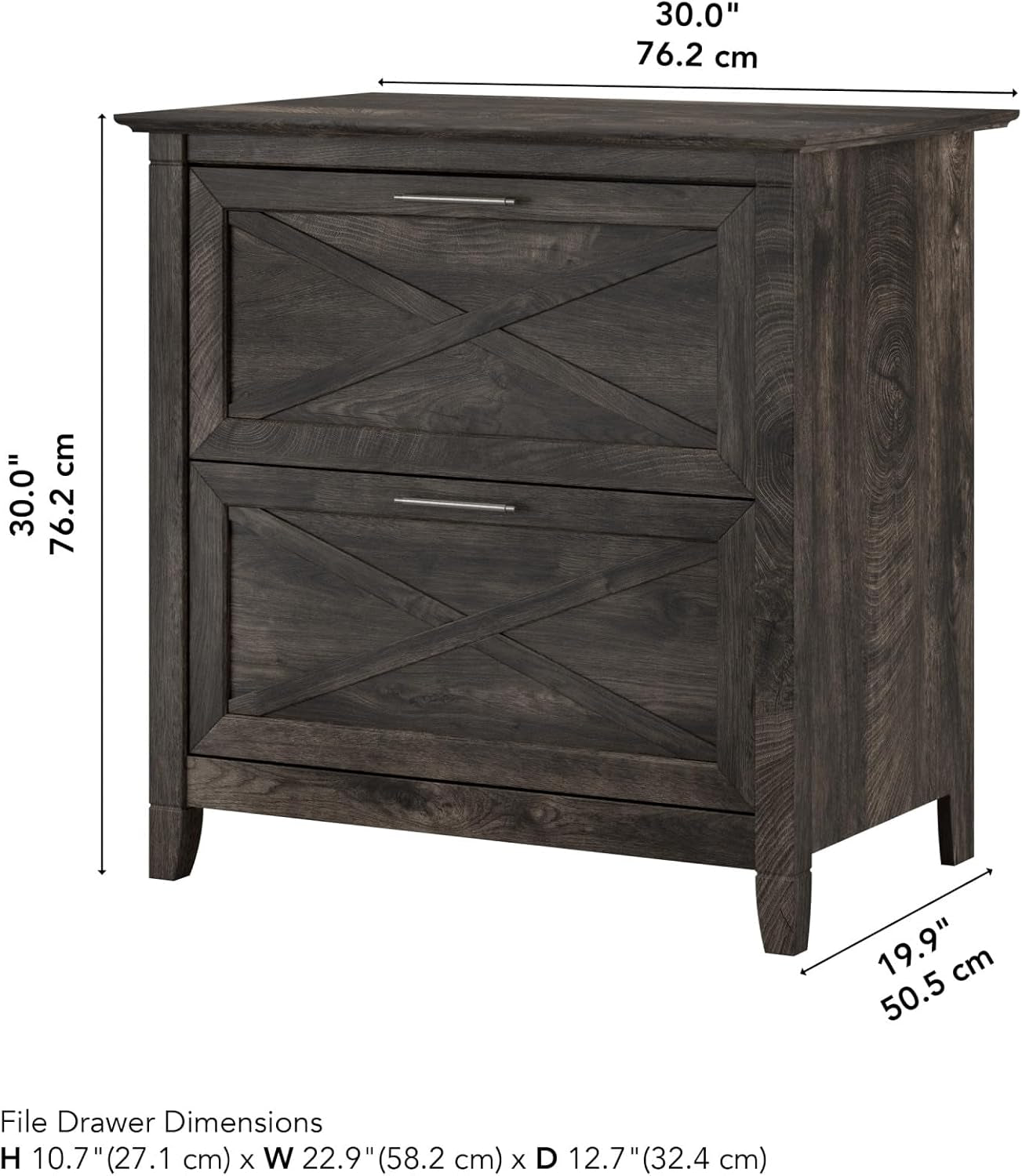 Bush Furniture Key West 2 Drawer Lateral File Cabinet in Dark Gray