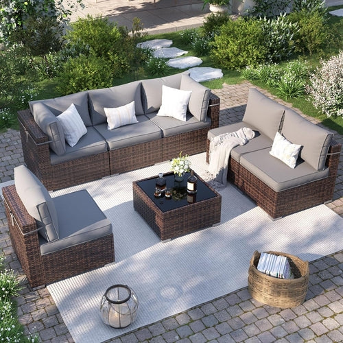 Patio Furniture Set, 7-Piece Outdoor Sectional with Waterproof Cover,