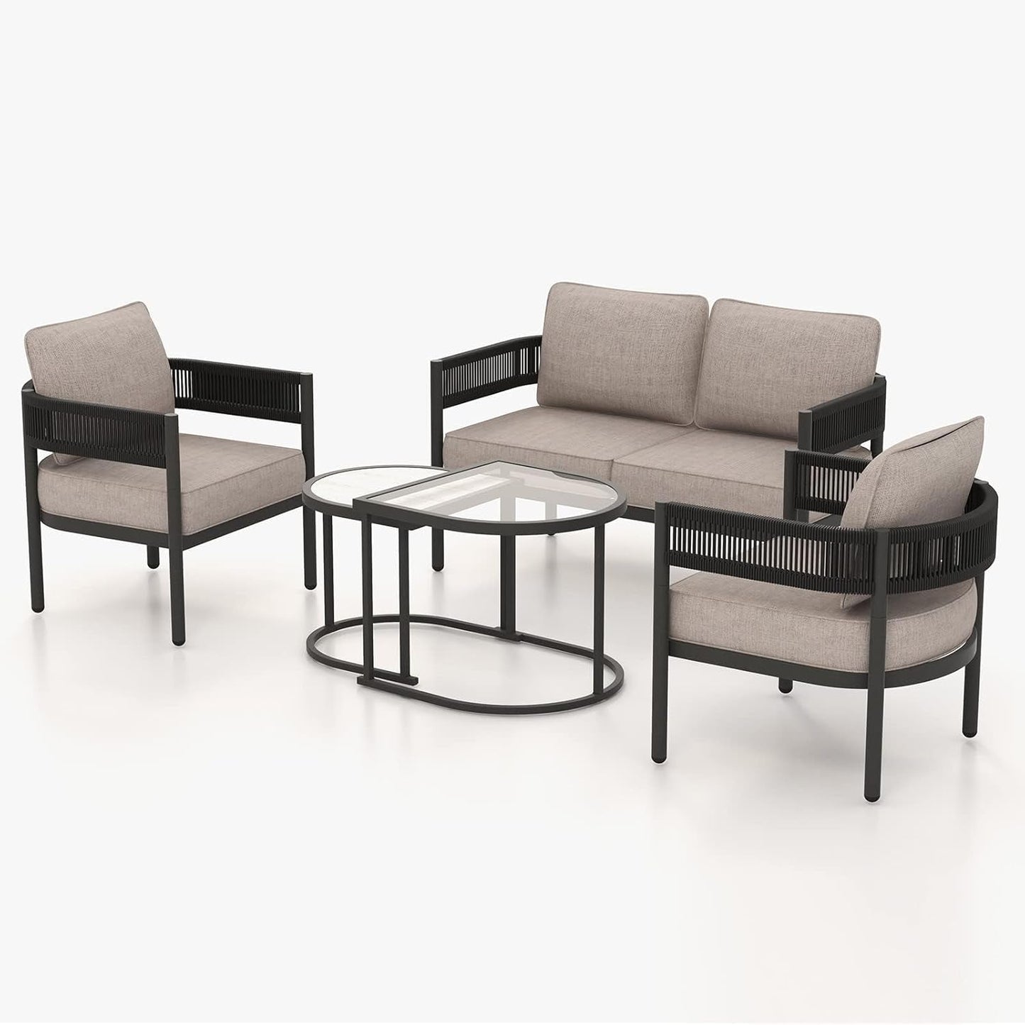 5-Piece Outdoor Furniture Set with Thick Cushions and Coffee Table,