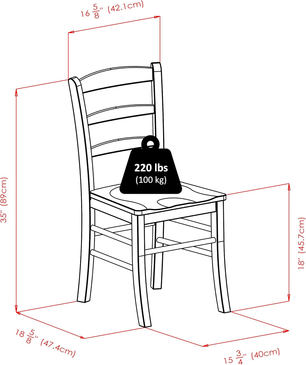 Wood Ladder Back Chair, Light Oak, 2 Pieces (34232), FURNITURE
