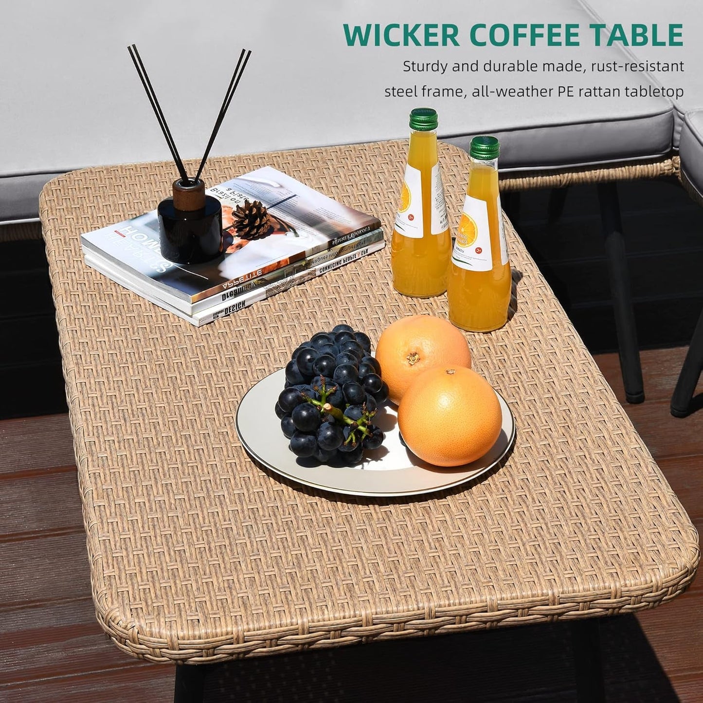 4 Pieces Patio Furniture Set, Outdoor Wicker Conversation Sectional