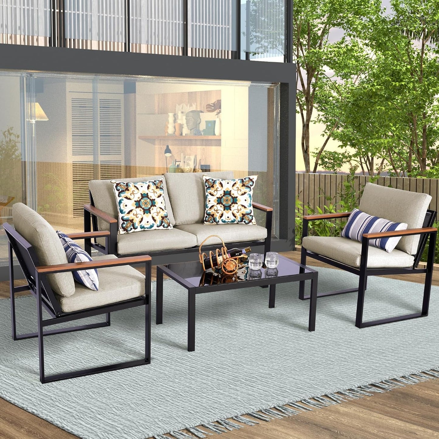 4 Pieces Patio Furniture Sets,Metal Outdoor Patio Furniture