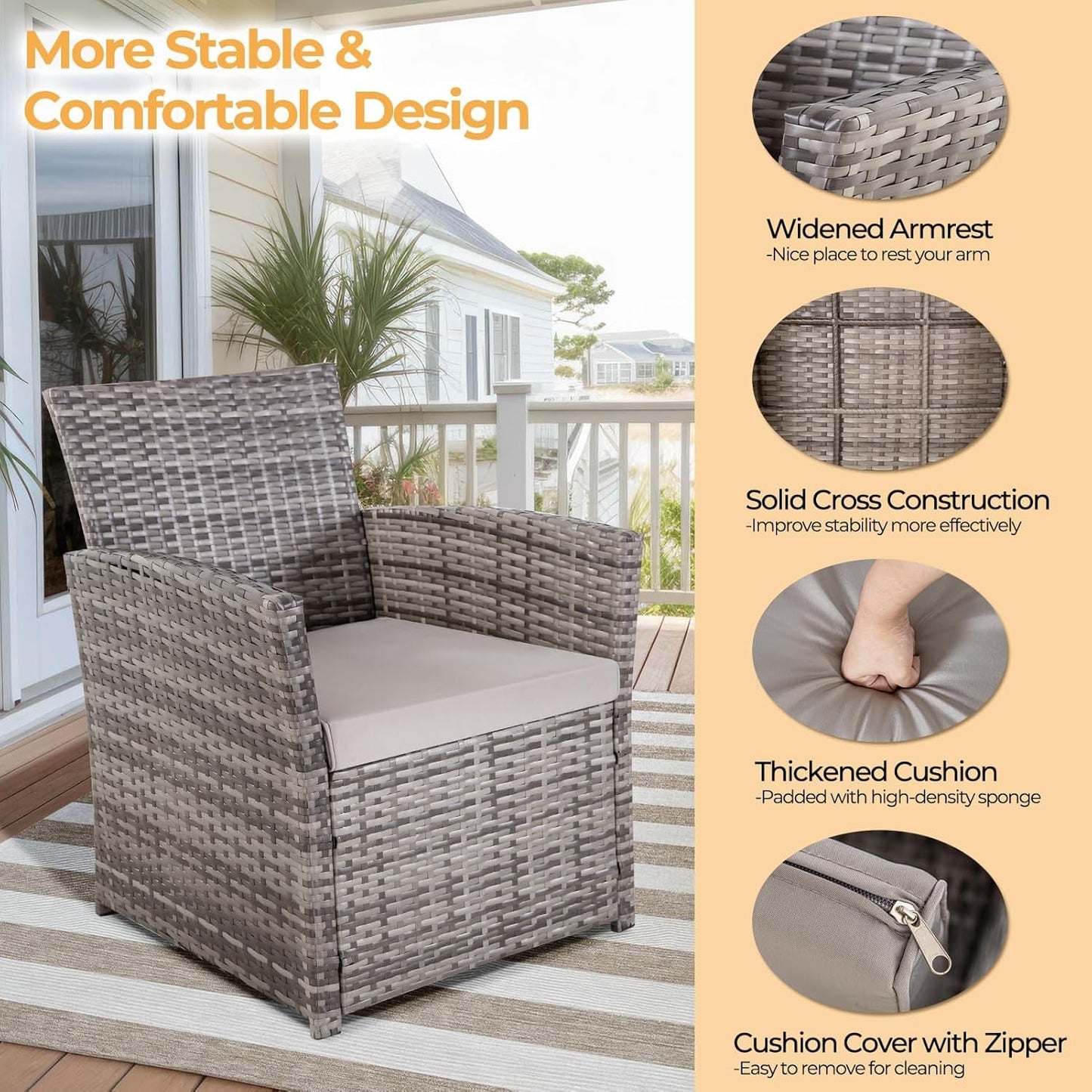 4 Piece Outdoor Patio Furniture Sets, Wicker Sectional Conversation