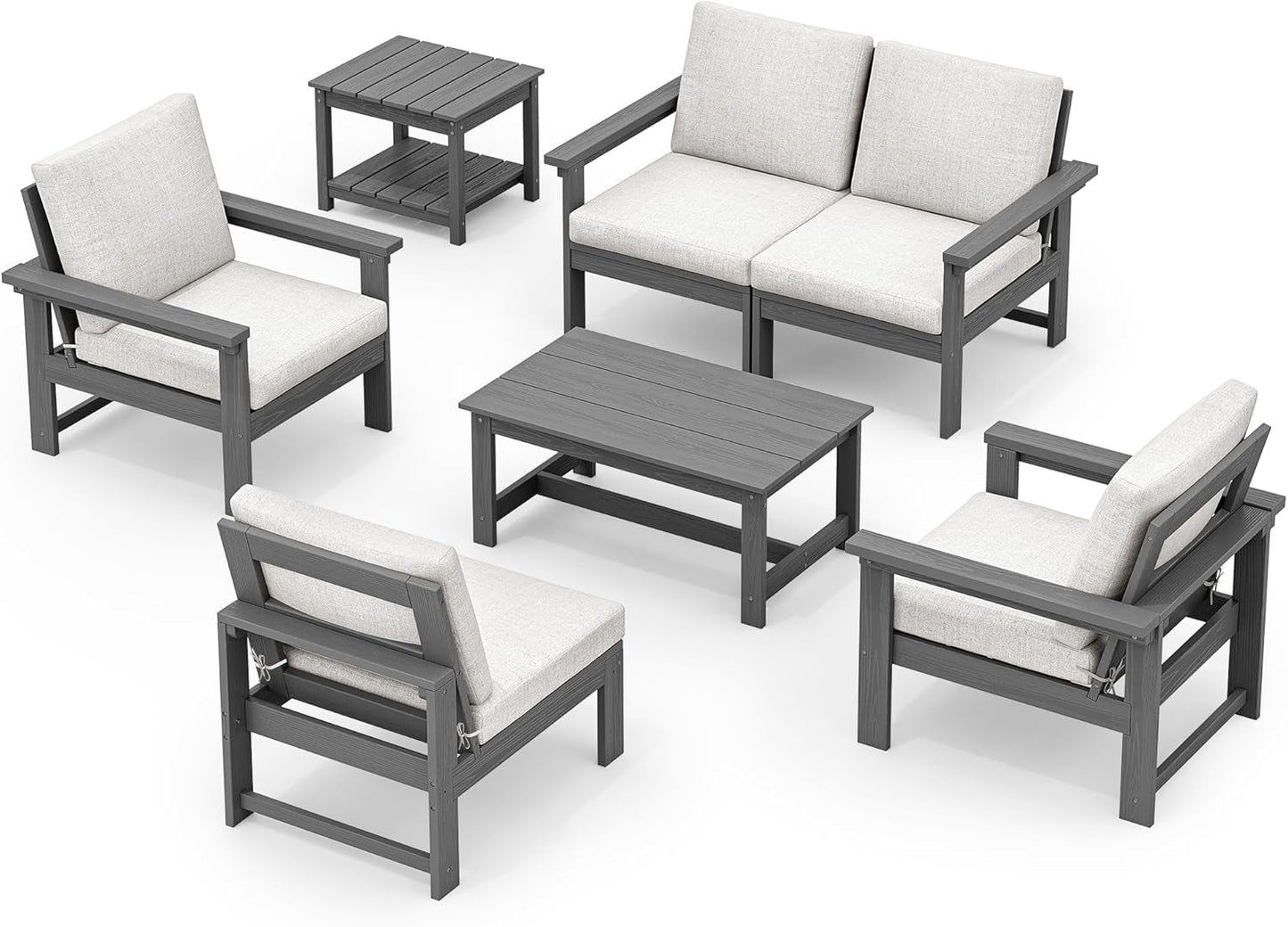 HDPE Outdoor Patio Furniture Set, 7-Piece Outdoor Sectional Patio