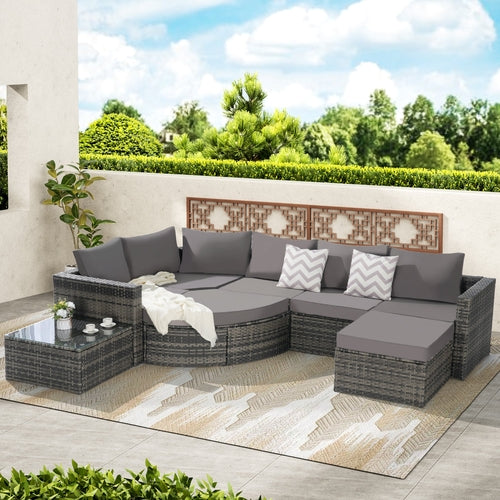 8 Piece Outdoor Patio Sofa Set, Sectional L- Shaped Patio Furniture