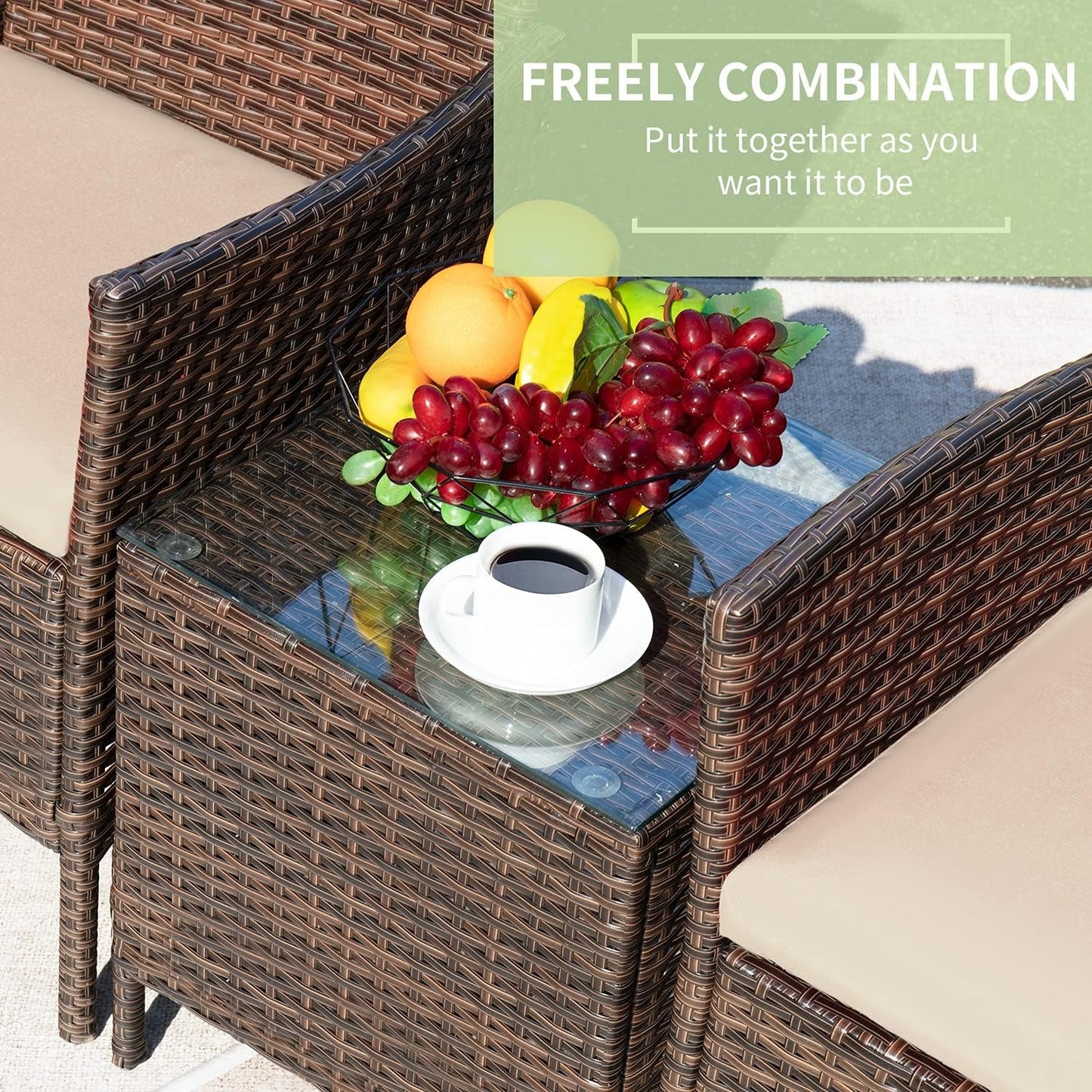 3 Pieces Patio Furniture Sets Outdoor PE Rattan Wicker Chairs with