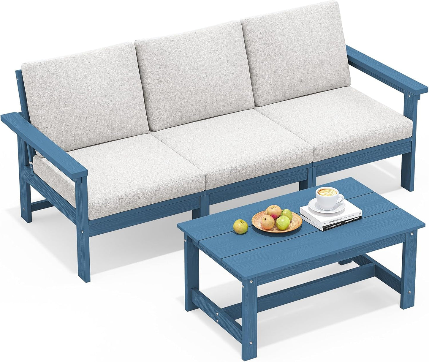 HDPE Patio Sofa Set, 4-Piece Sectional Outdoor Patio Furniture Set,