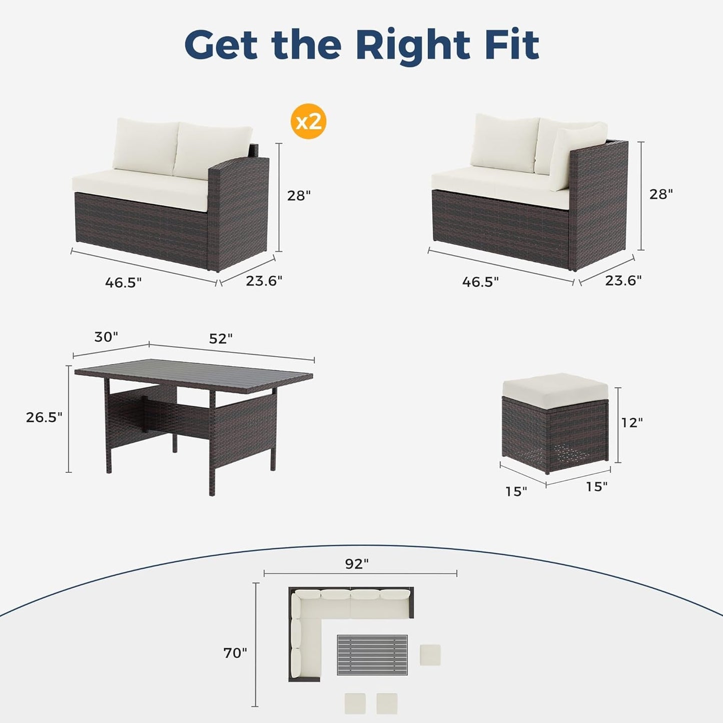 Patio Furniture Set, 7 Piece Outdoor Dining Sectional Sofa with Dining