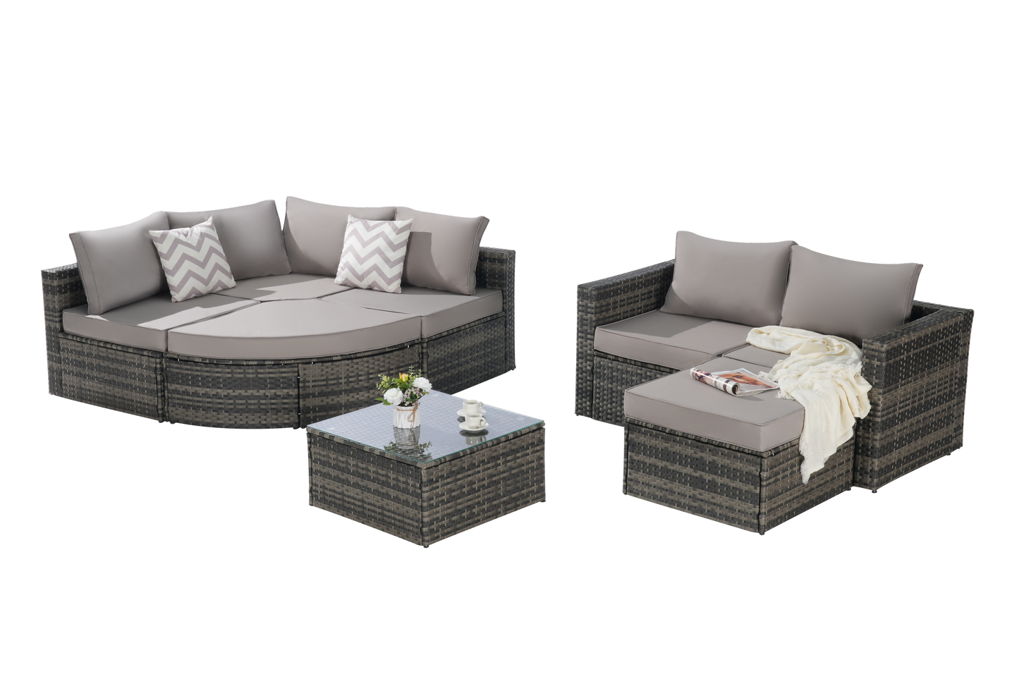 8 Piece Outdoor Patio Sofa Set, Sectional L- Shaped Patio Furniture