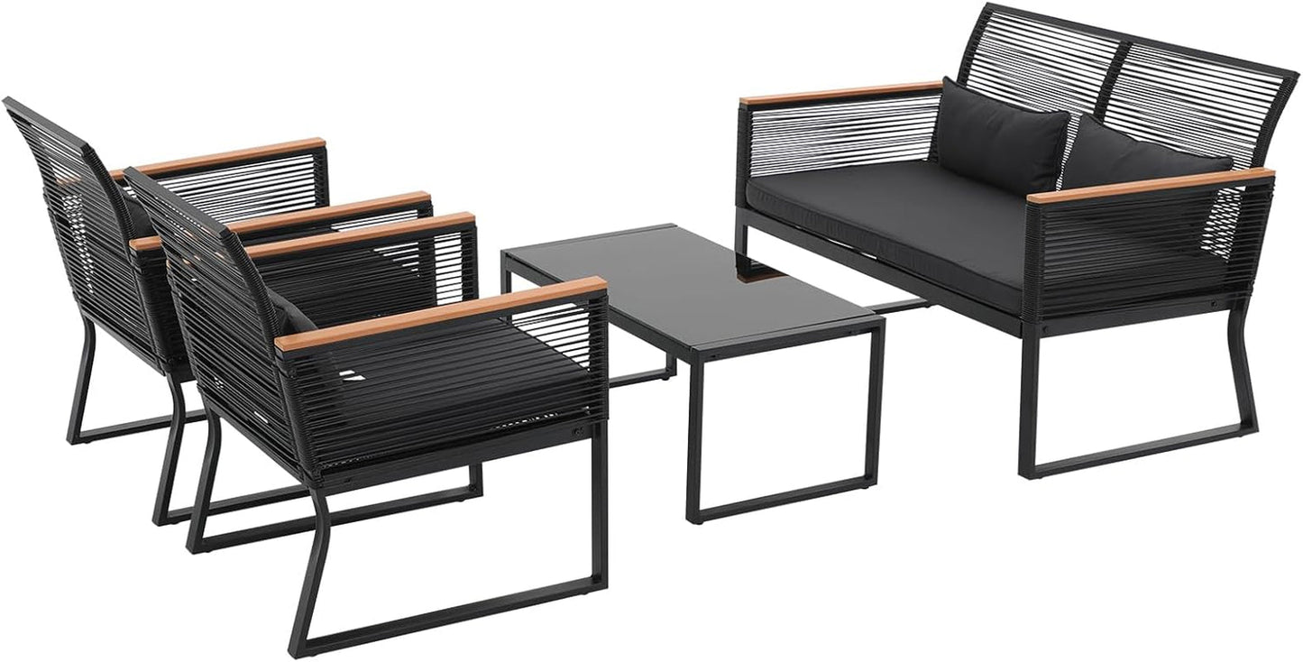 4 Piece Patio Furniture Set, Outdoor Wicker Bistro Set, All-Weather