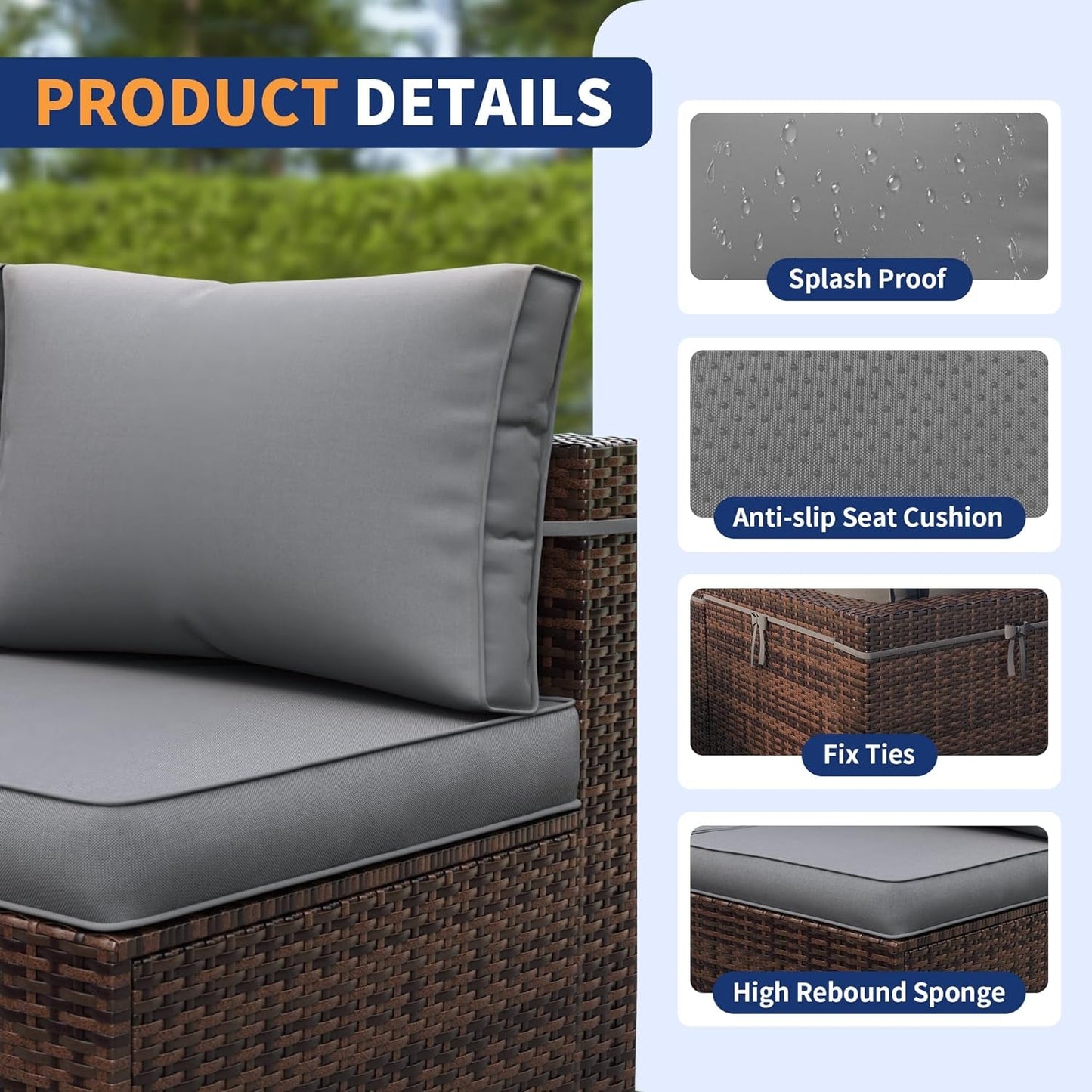 Patio Furniture Set, 7-Piece Outdoor Sectional with Waterproof Cover,