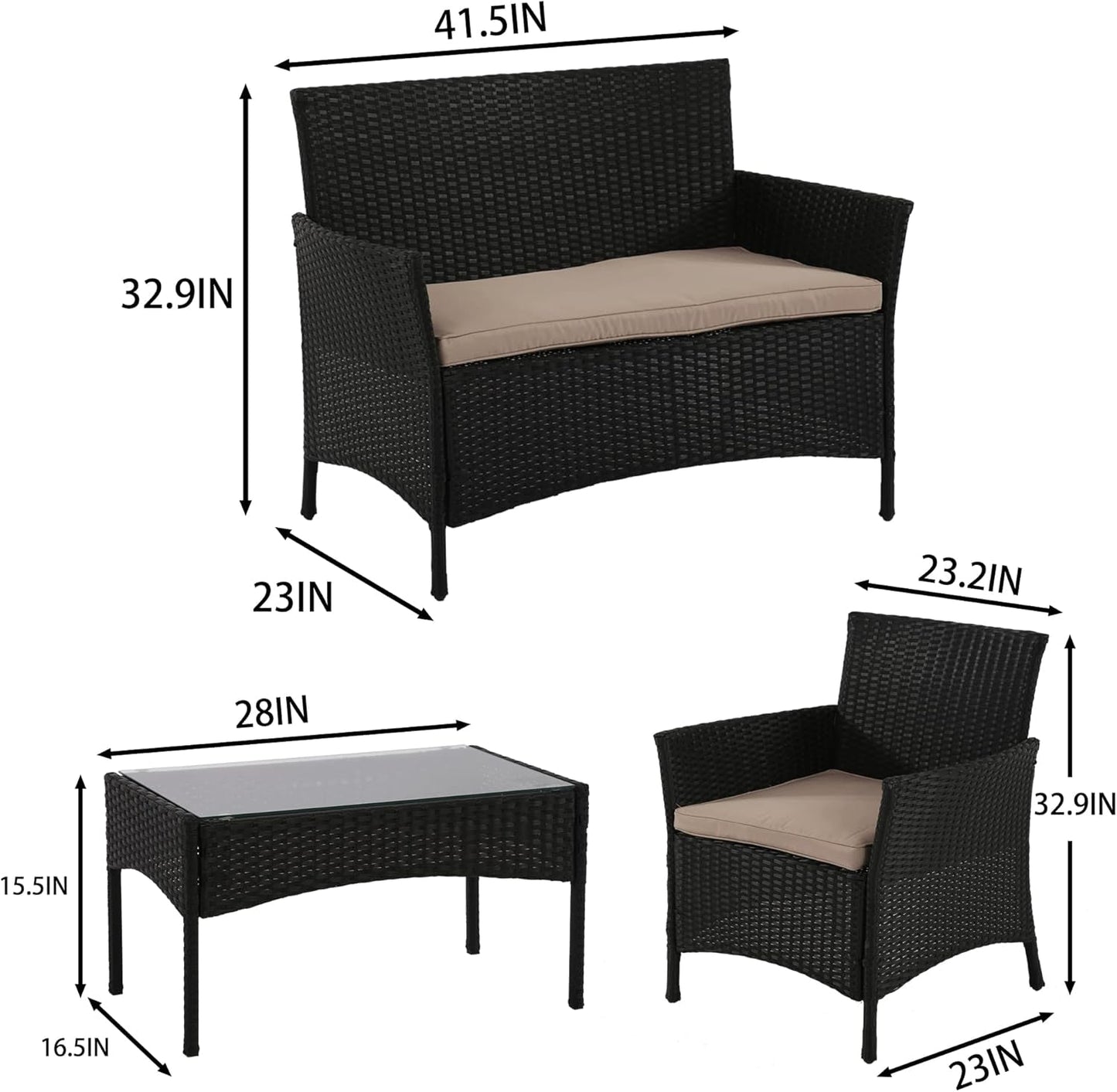 4 Pieces Patio Furniture Set Rattan outside Furniture Wicker Sofa