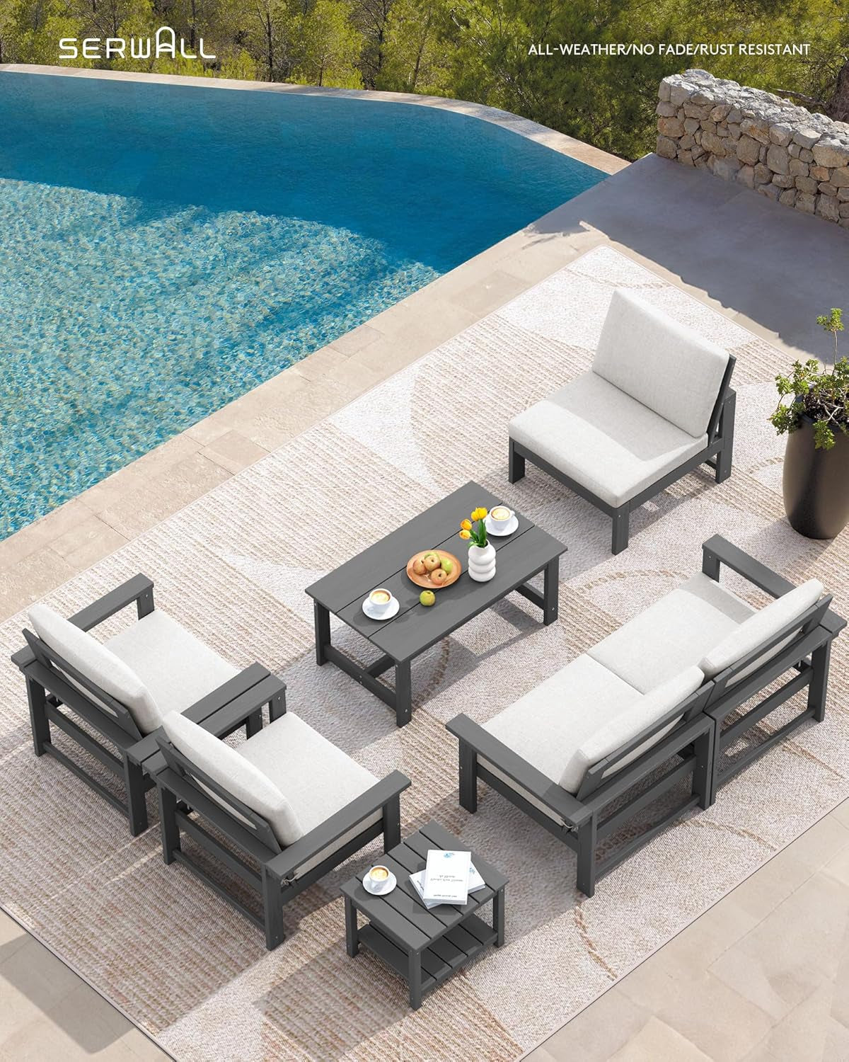 HDPE Outdoor Patio Furniture Set, 7-Piece Outdoor Sectional Patio