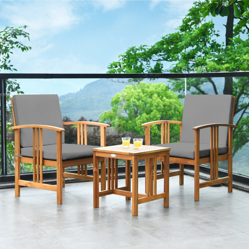 3 Pieces Solid Wood Outdoor Patio Sofa Furniture Set