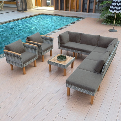 9-Piece Patio Rattan Furniture Set, Outdoor Conversation Set With