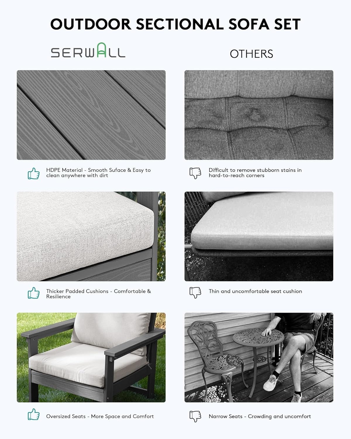 HDPE Outdoor Patio Furniture Set, 7-Piece Outdoor Sectional Patio