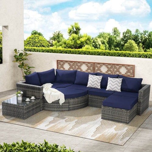8 Piece Outdoor Patio Sofa Set, Sectional L- Shaped Patio Furniture
