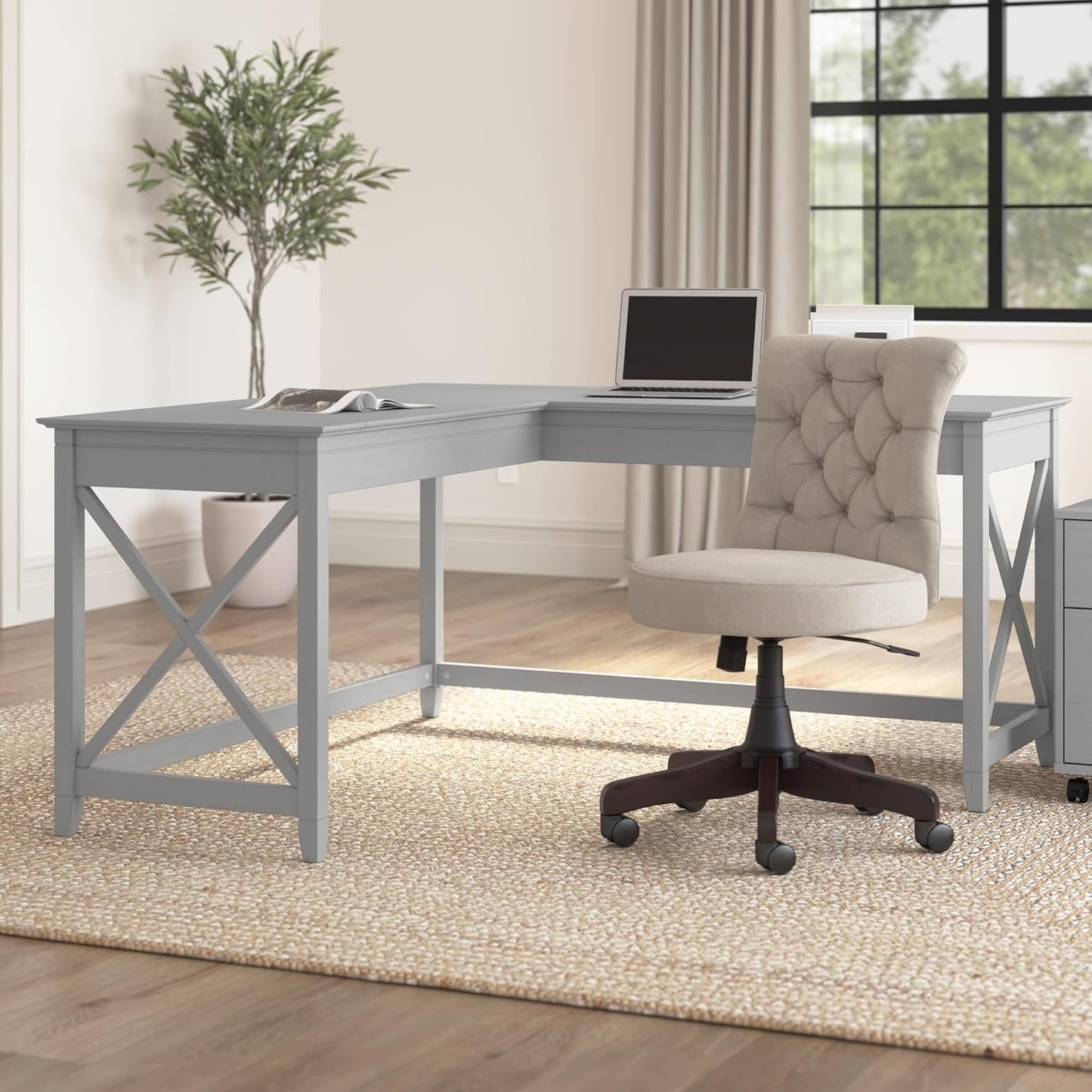 Bush Furniture Key West 60W Modern Farmhouse L Shaped Desk in Cape Cod