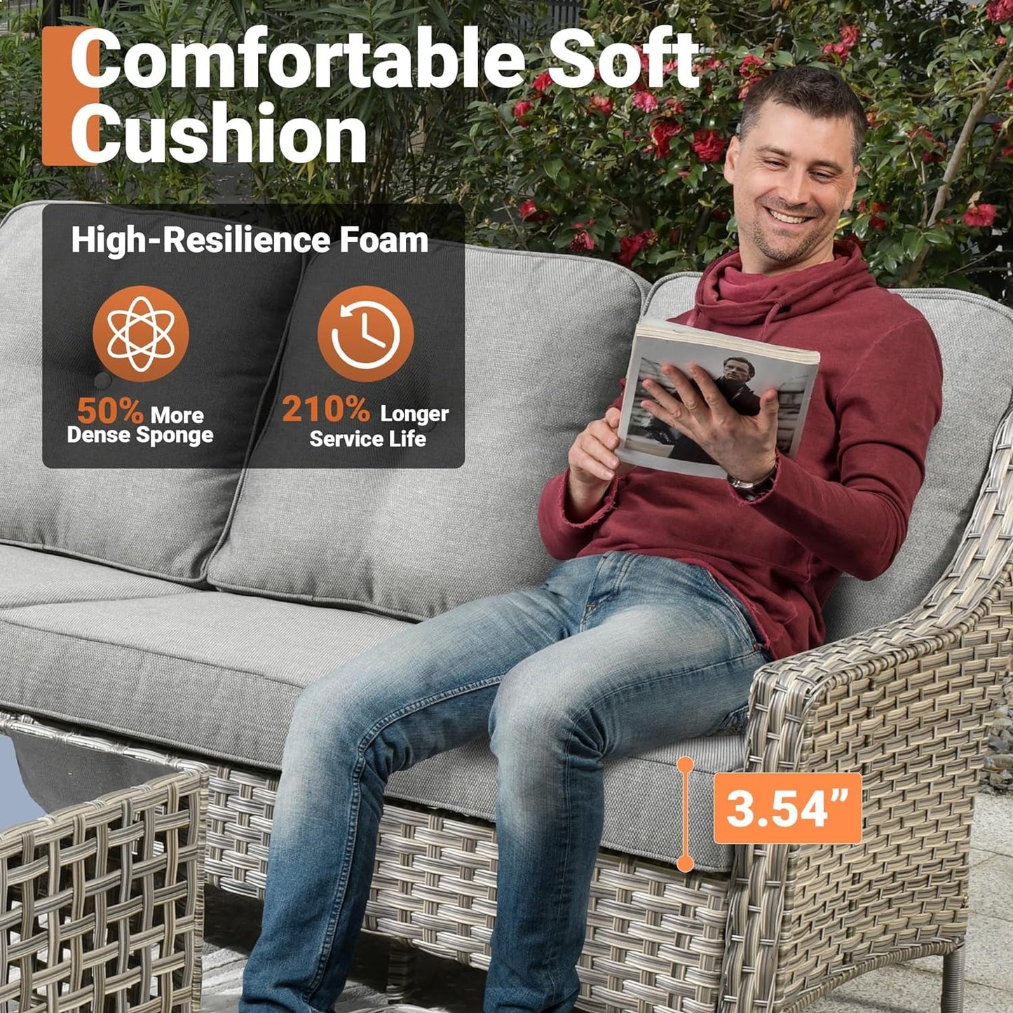 5 Piece Outdoor Patio Furniture with 3 Seat Sofa,Rattan Wicker