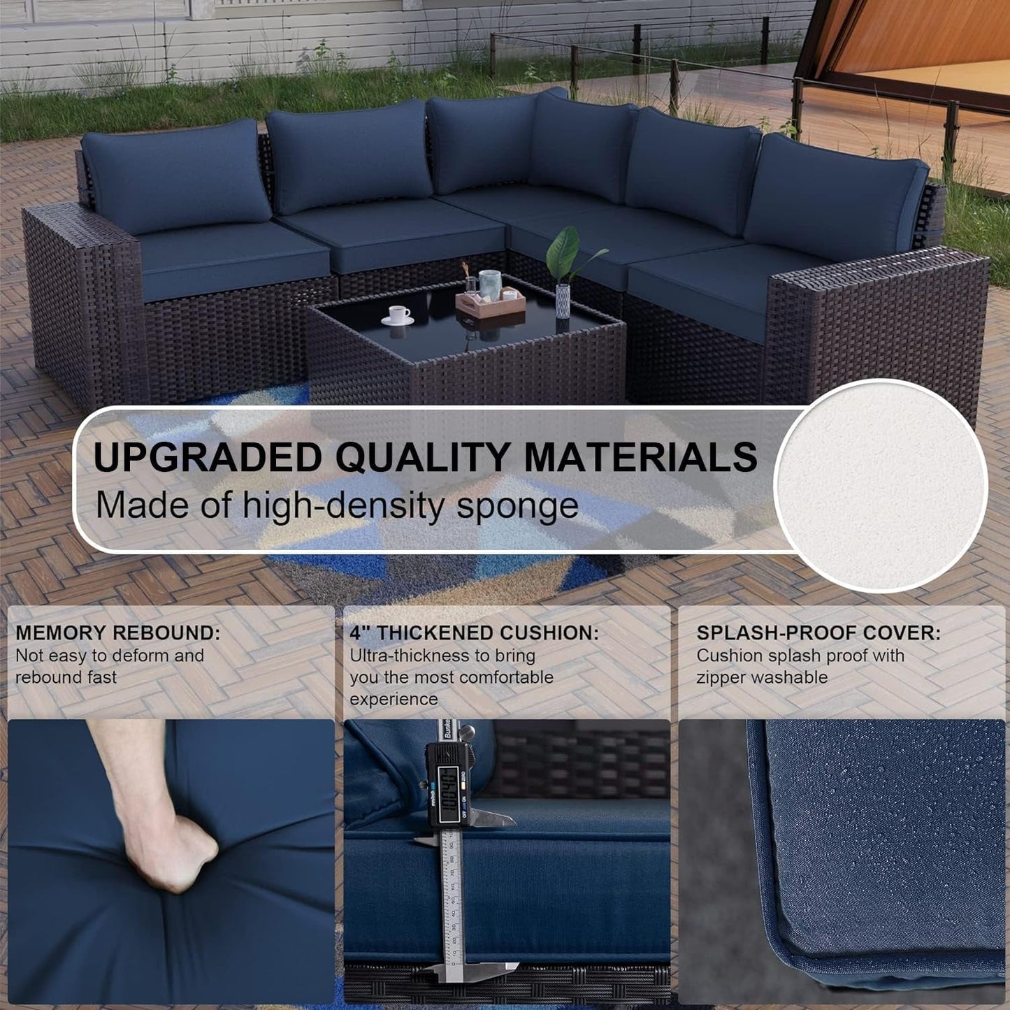 6PCS Outdoor Patio Furniture Set PE Wicker Rattan Sectional Sofa Patio