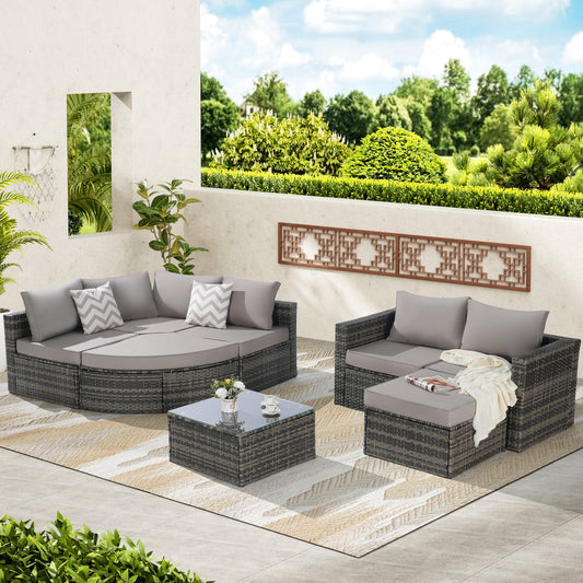 8 Piece Outdoor Patio Sofa Set, Sectional L- Shaped Patio Furniture