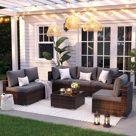 Patio Furniture Set, 7-Piece Outdoor Sectional with Waterproof Cover,