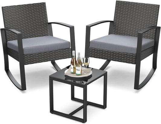 3 Pieces Patio Furniture Set Rocking Bistro Set Outdoor Rattan