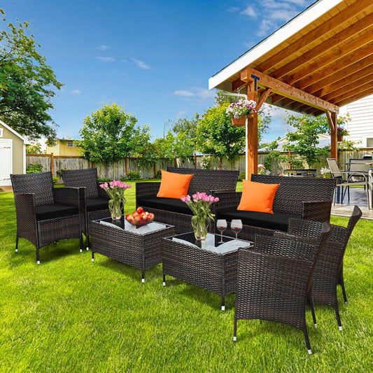 8PCS Patio Rattan Conversation Furniture Set Outdoor