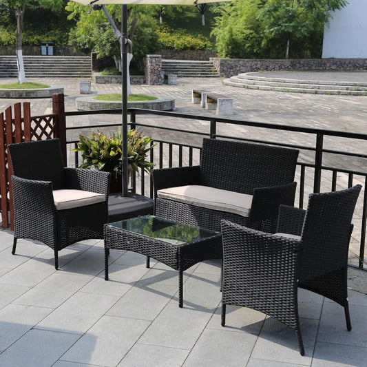 4 Pieces Patio Furniture Set Rattan outside Furniture Wicker Sofa
