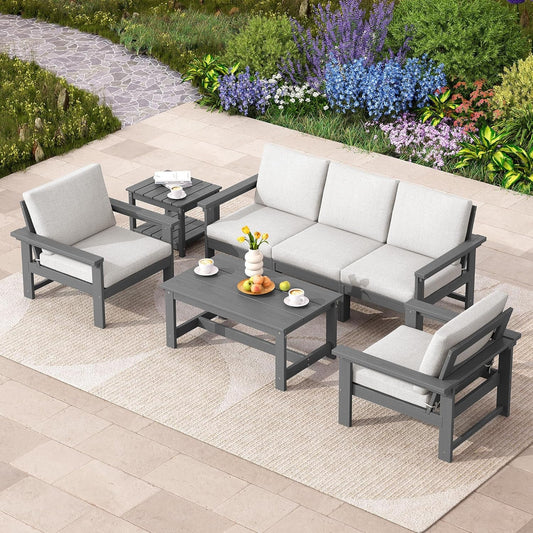 HDPE Outdoor Patio Furniture Set, 7-Piece Outdoor Sectional Patio