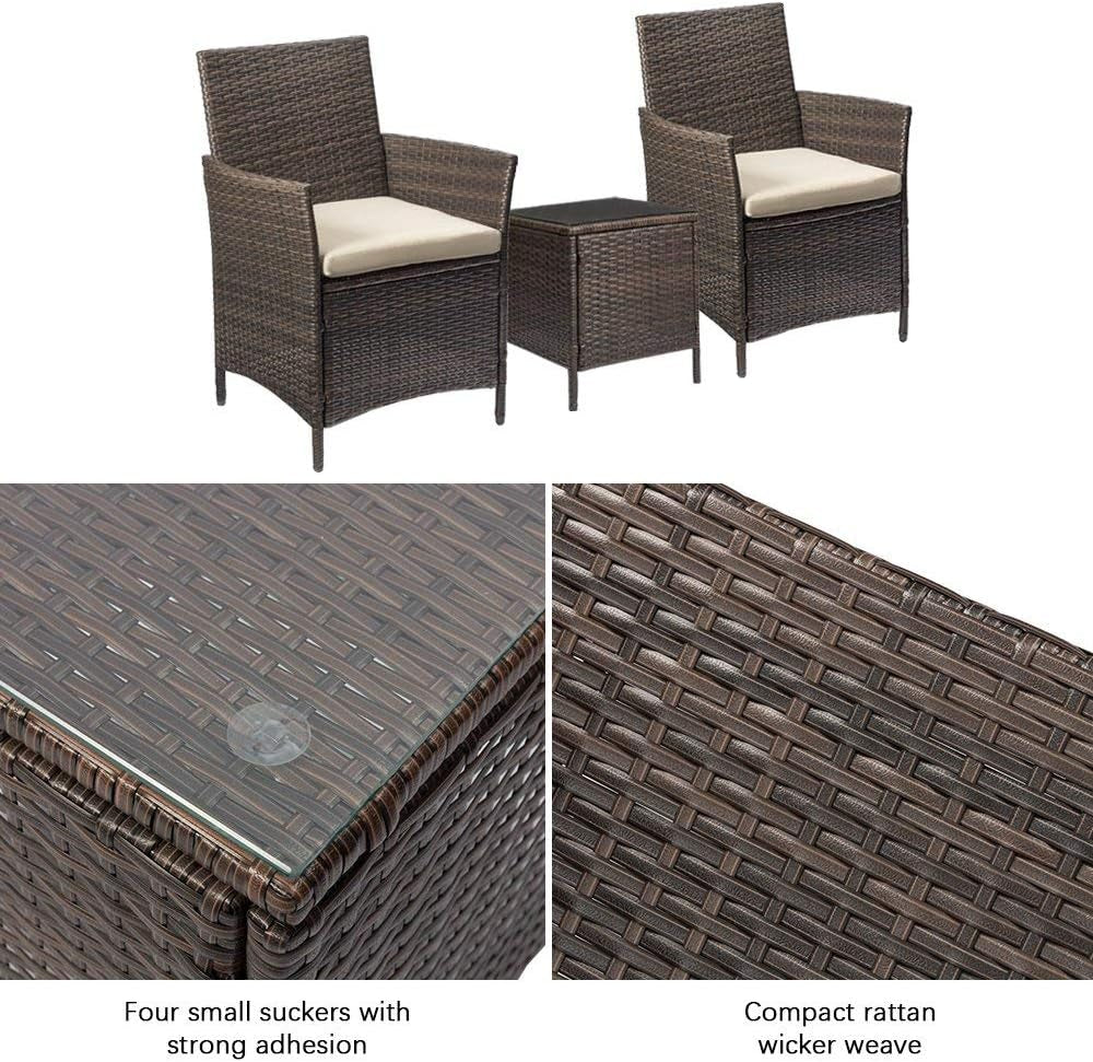 Patio Porch Furniture Sets 3 Pieces PE Rattan Wicker Chairs with Table
