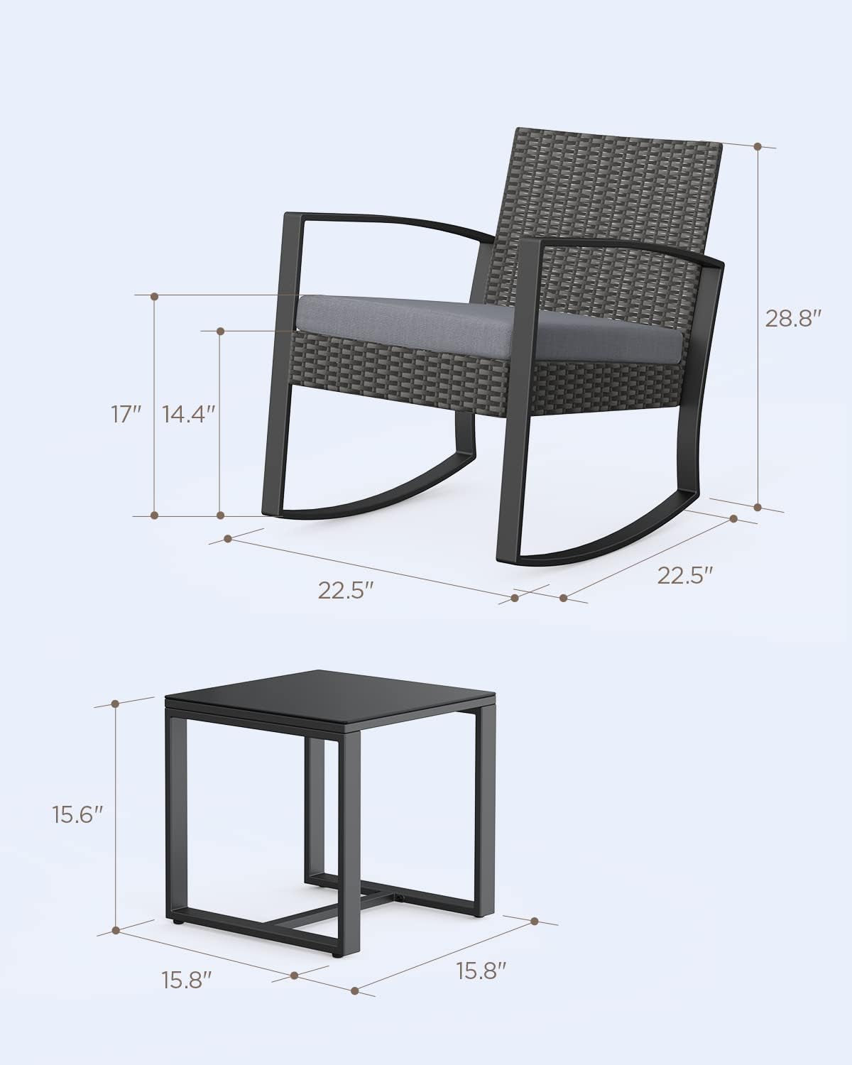 3 Pieces Patio Furniture Set Rocking Bistro Set Outdoor Rattan