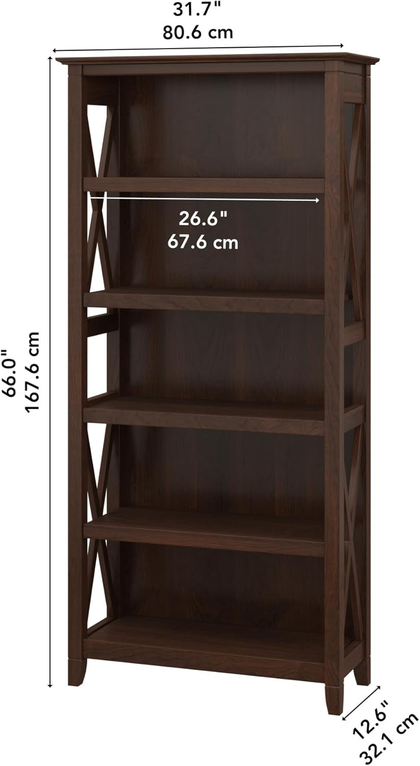 Bush Furniture Tall 5 Shelf Bookcase for Living Room or Home Office,