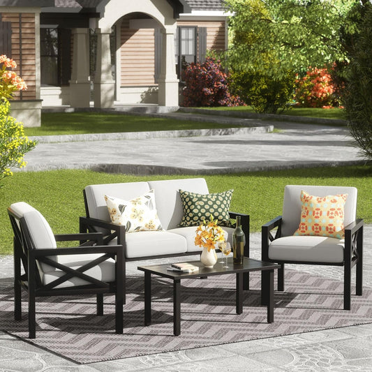 Outdoor Patio Furniture 4 Pieces Set, Modern Patio Conversation Sets,