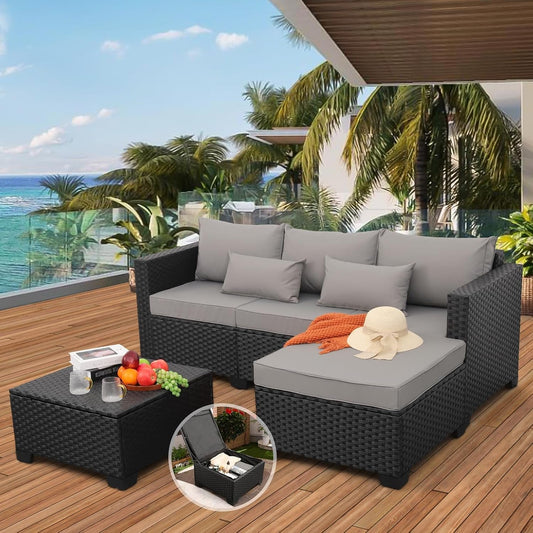 3 Pieces Patio Furniture Set Outdoor Sectional Wicker Patio Furniture