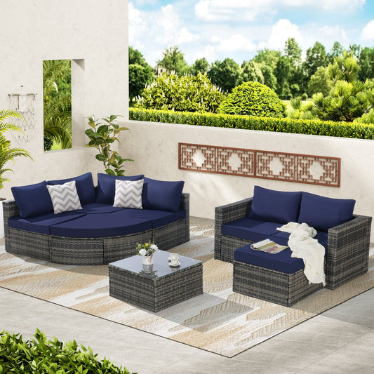 8 Piece Outdoor Patio Sofa Set, Sectional L- Shaped Patio Furniture