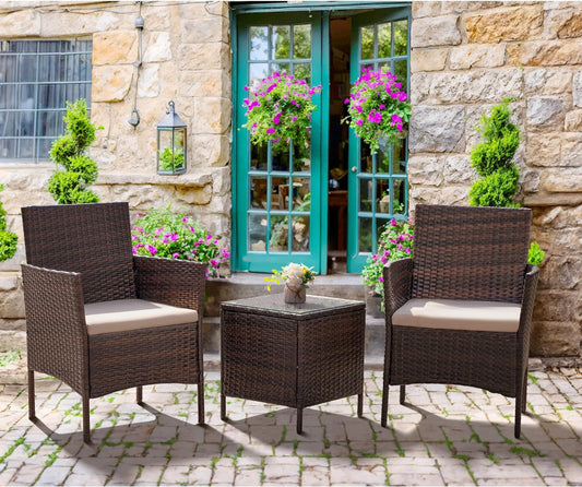 Patio Furniture Set 3 Pieces All-Weather Rattan Outdoor Furniture