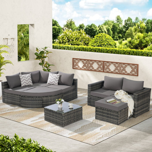 8 Piece Outdoor Patio Sofa Set, Sectional L- Shaped Patio Furniture