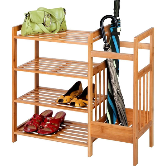 2-Shelf Entryway Shoe Rack Bench with Bla2-in-1 Entryway 4-Shelf