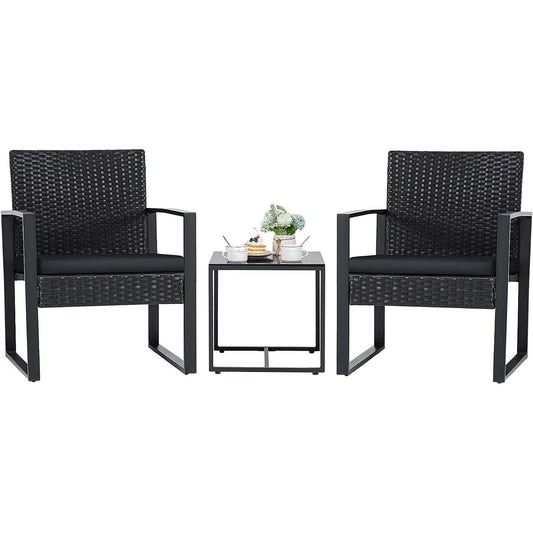 Outdoor 3-Piece Patio Furniture Set with 2 Black Patio Chairs and 1