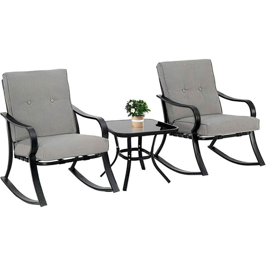 Outdoor 3-Piece Patio Furniture Table Rocking Chairs Set with Grey