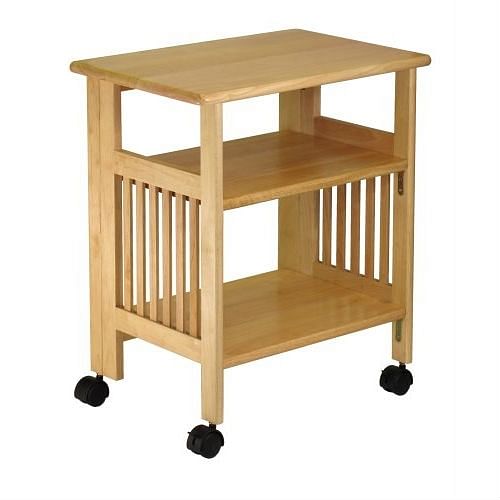 3-Shelf Folding Wood Printer Stand Cart in Natural with Lockable