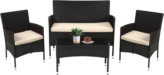 Patio Furniture Set 4 Pieces Outdoor Rattan Chair Wicker Sofa Garden