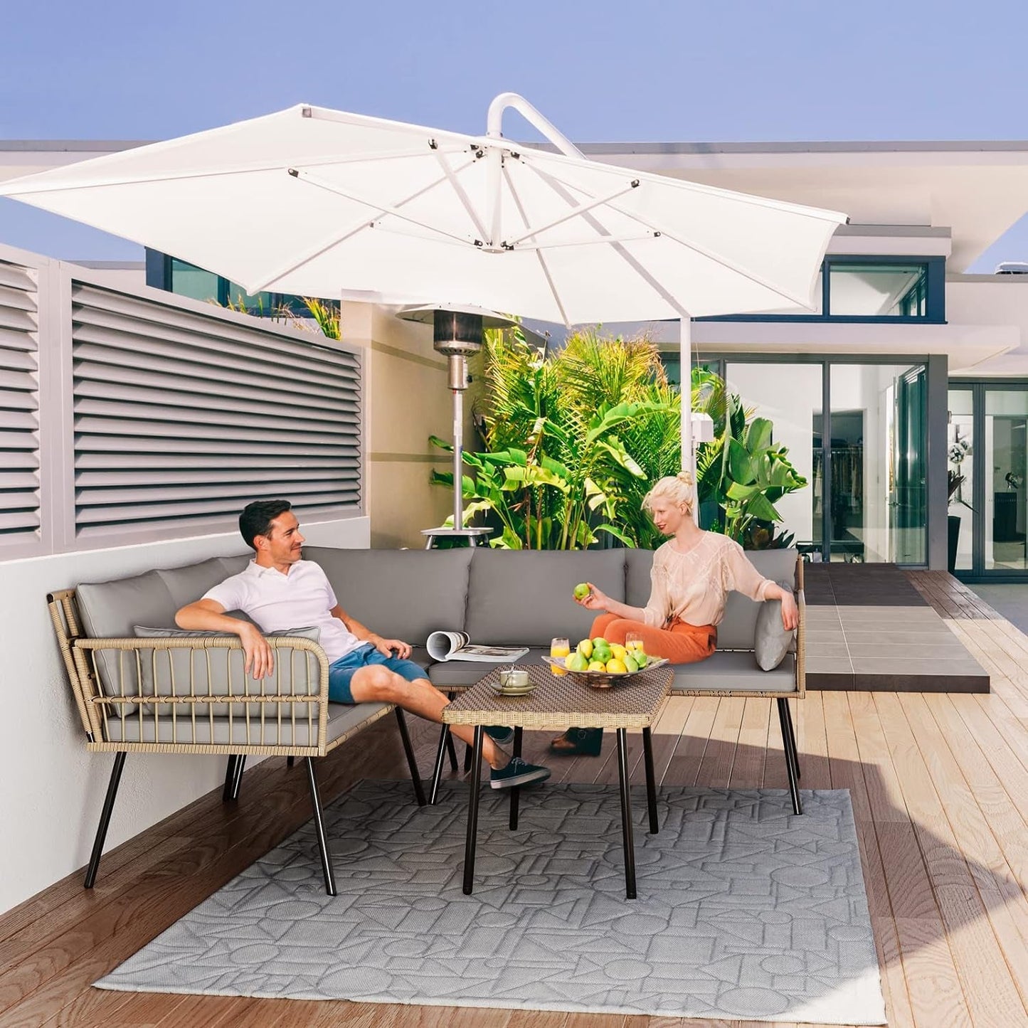 4 Pieces Patio Furniture Set, Outdoor Wicker Conversation Sectional