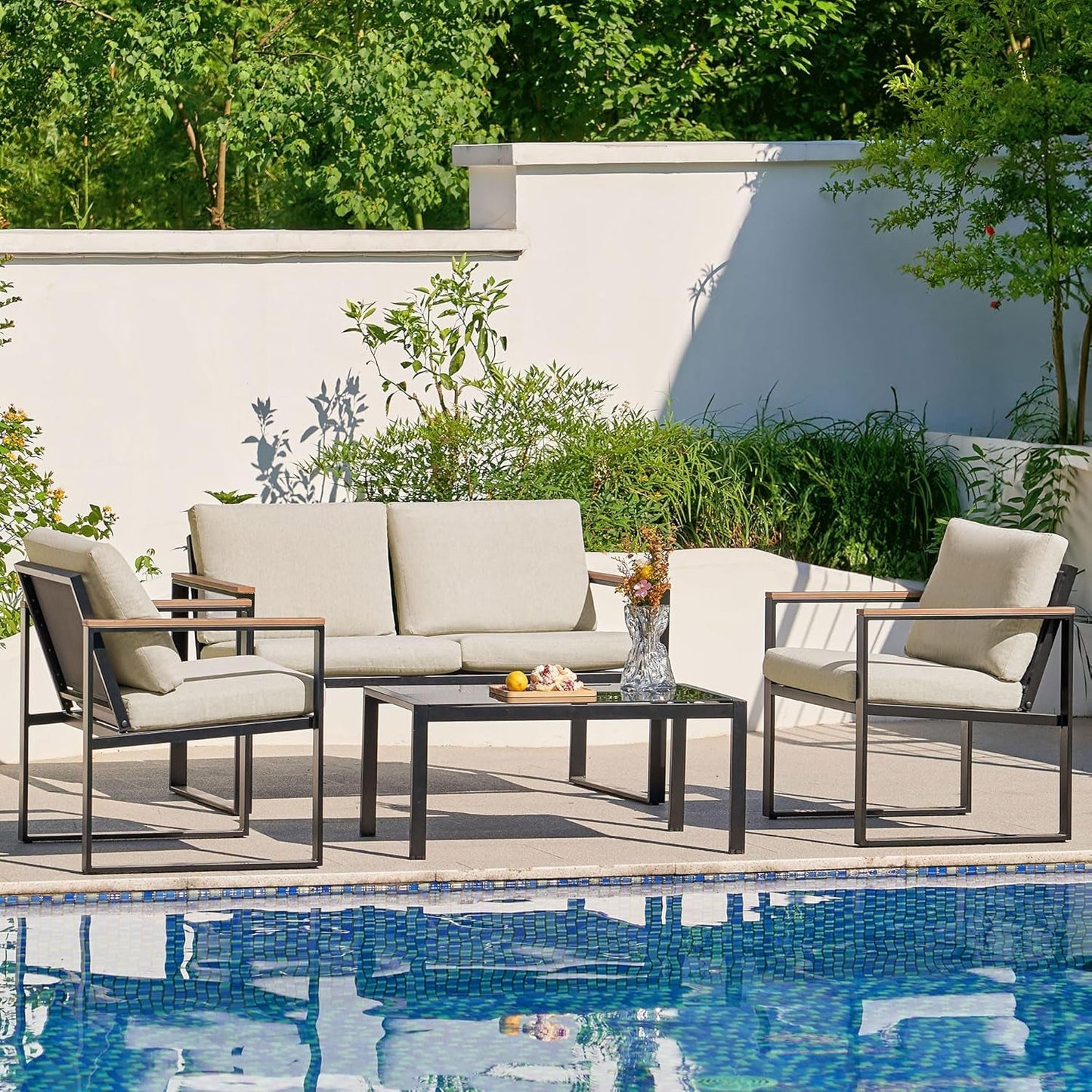 4 Pieces Patio Furniture Sets,Metal Outdoor Patio Furniture