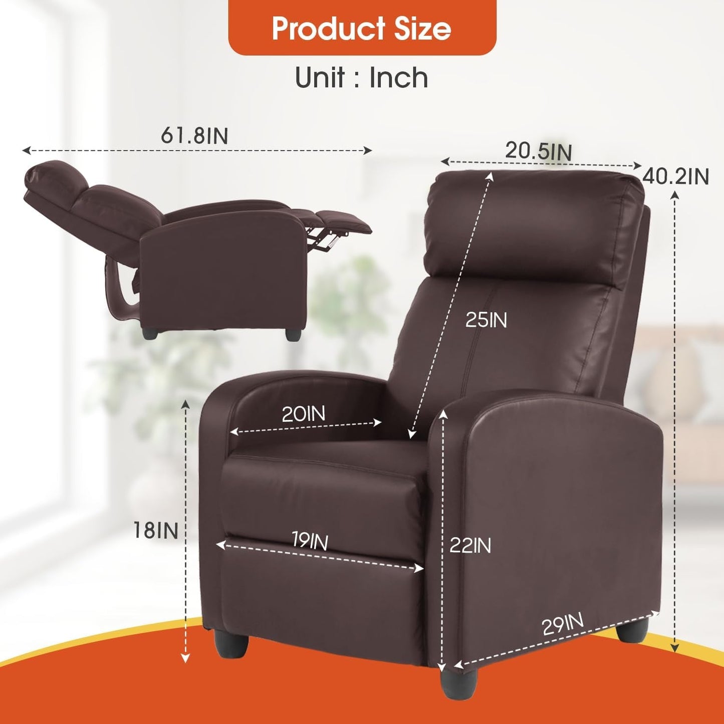 Recliner Chair for Living Room,Leather Single Sofa Furniture Home